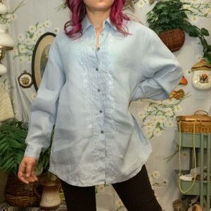 Laura Ashley embroidered linen chambray Shirt